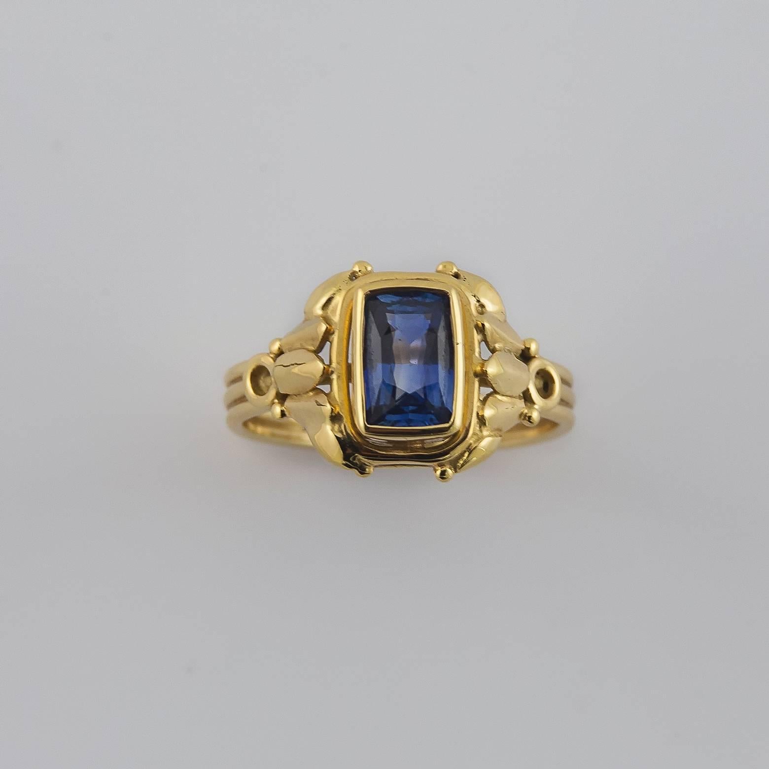 Rectangle Cushion Shape Intricately Detailed Sapphire Gold Ring 1