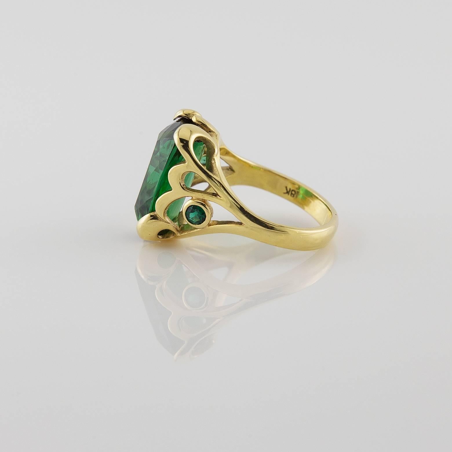Women's Deep Green Emerald Cut Tourmaline Gold Ring 
