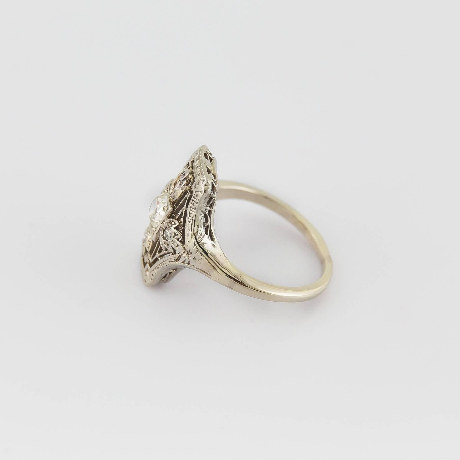 Women's Art Deco Diamond Gold Ring, 1930s For Sale
