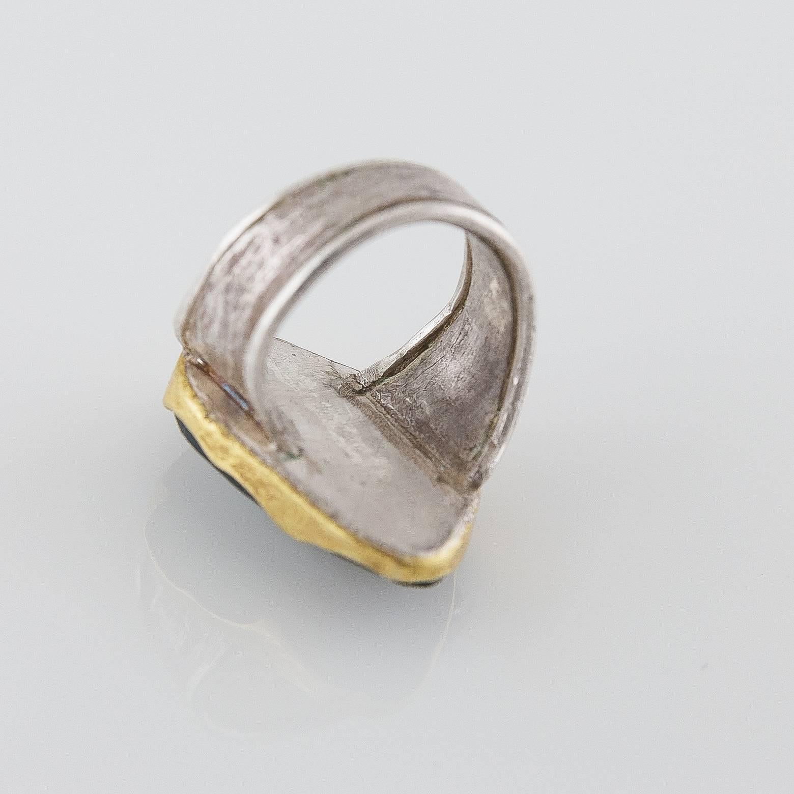 Modern Moss Aquamarine Sterling Silver Gold Ring