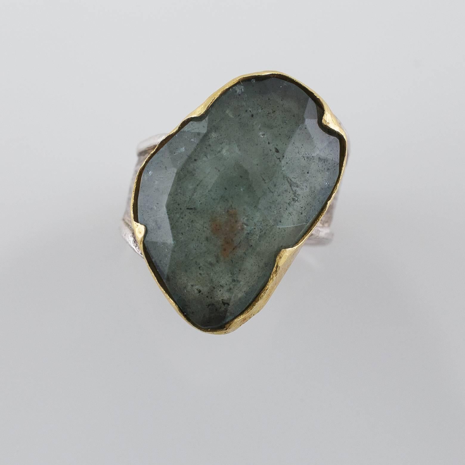 Moss Aquamarine Sterling Silver Gold Ring 1