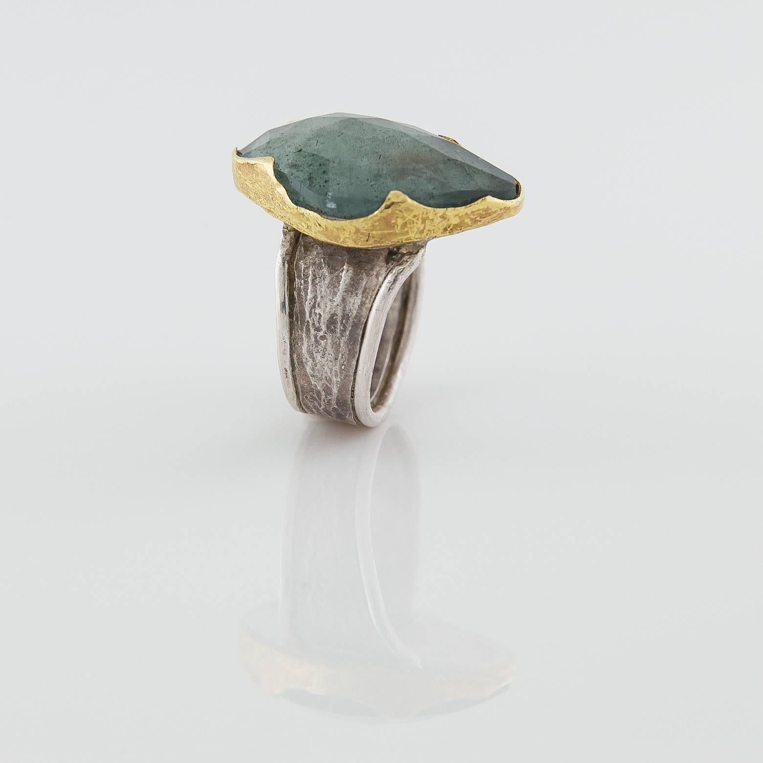 Moss Aquamarine Sterling Silver Gold Ring 2