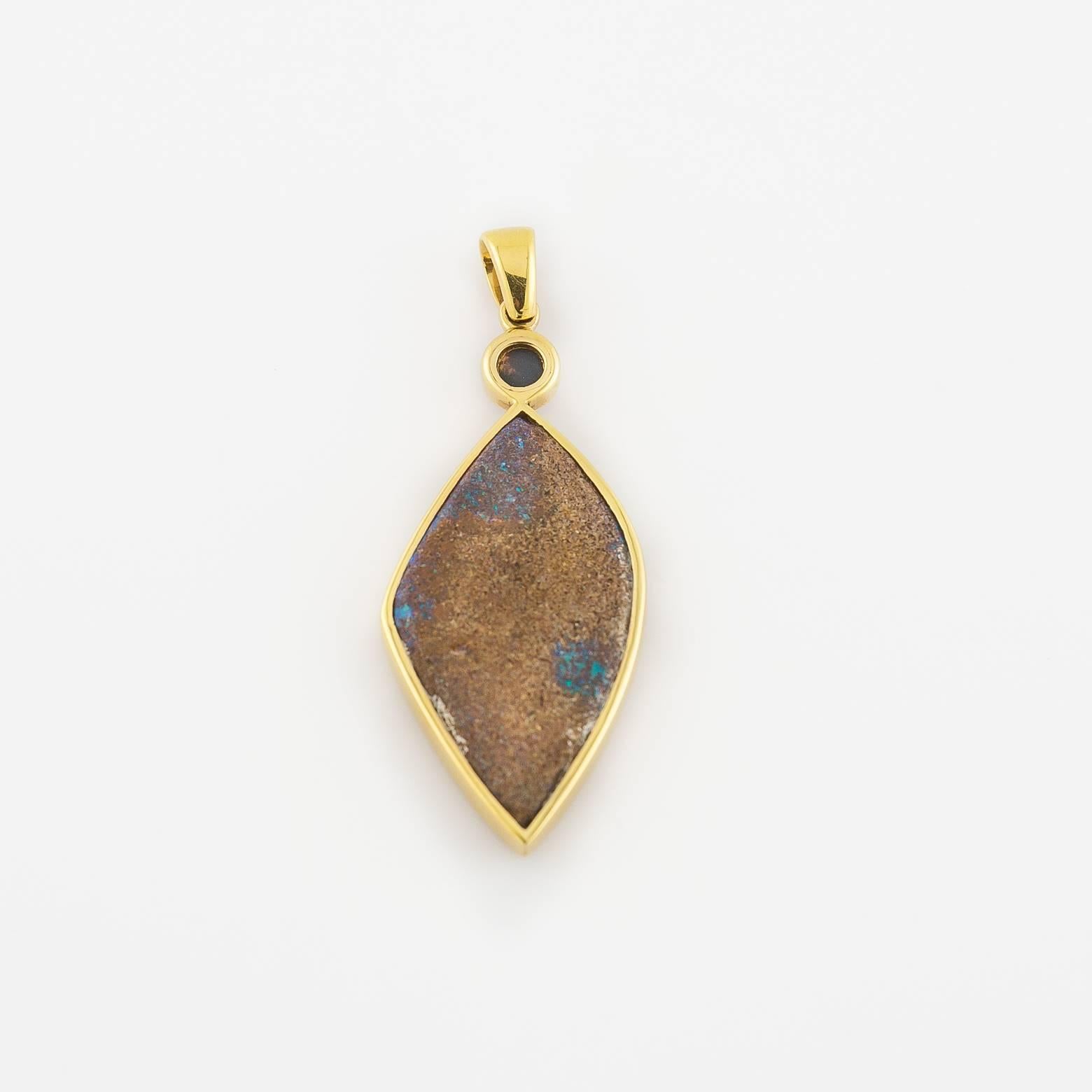Women's Electric Blue and Green Boulder Opal Gold Pendant