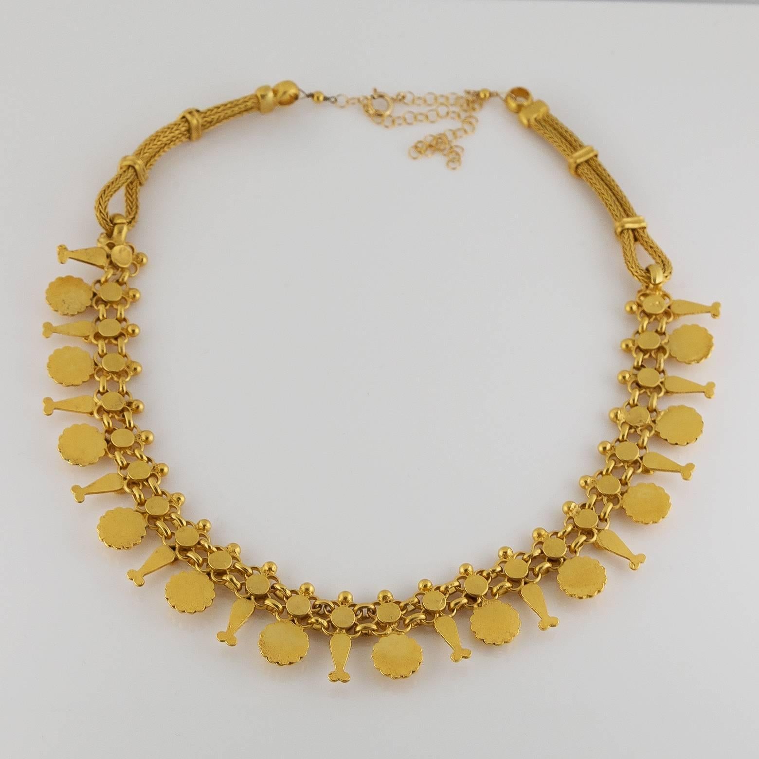 This necklace is a stunning statement that would enhance any neckline. This style could be dressed up for a 'night on the town' or worn comfortably with jeans for a relaxed yet 'glamorous' look. Sterling silver vermeil in 22k gold.