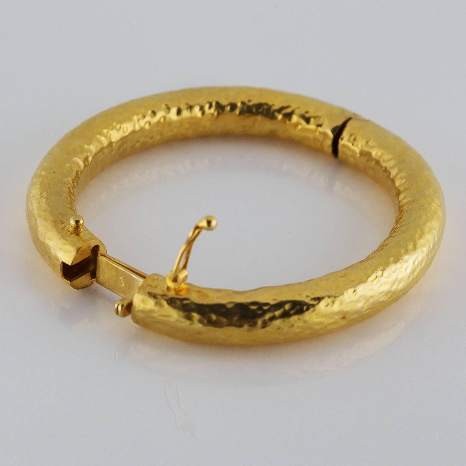 Large Round Gold Vermeil Hammered Bangle Bracelet In Excellent Condition In Berkeley, CA
