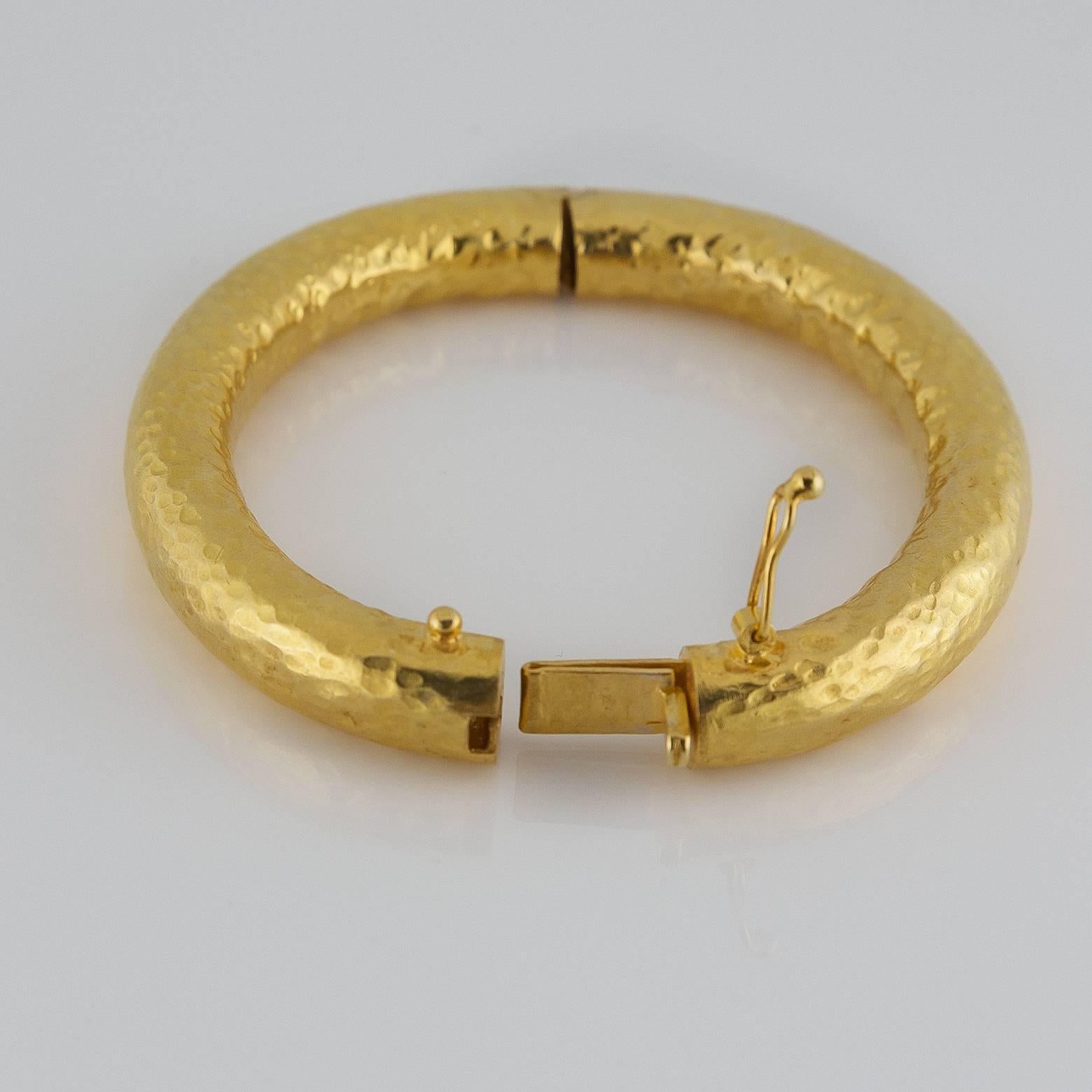 Women's Large Round Gold Vermeil Hammered Bangle Bracelet
