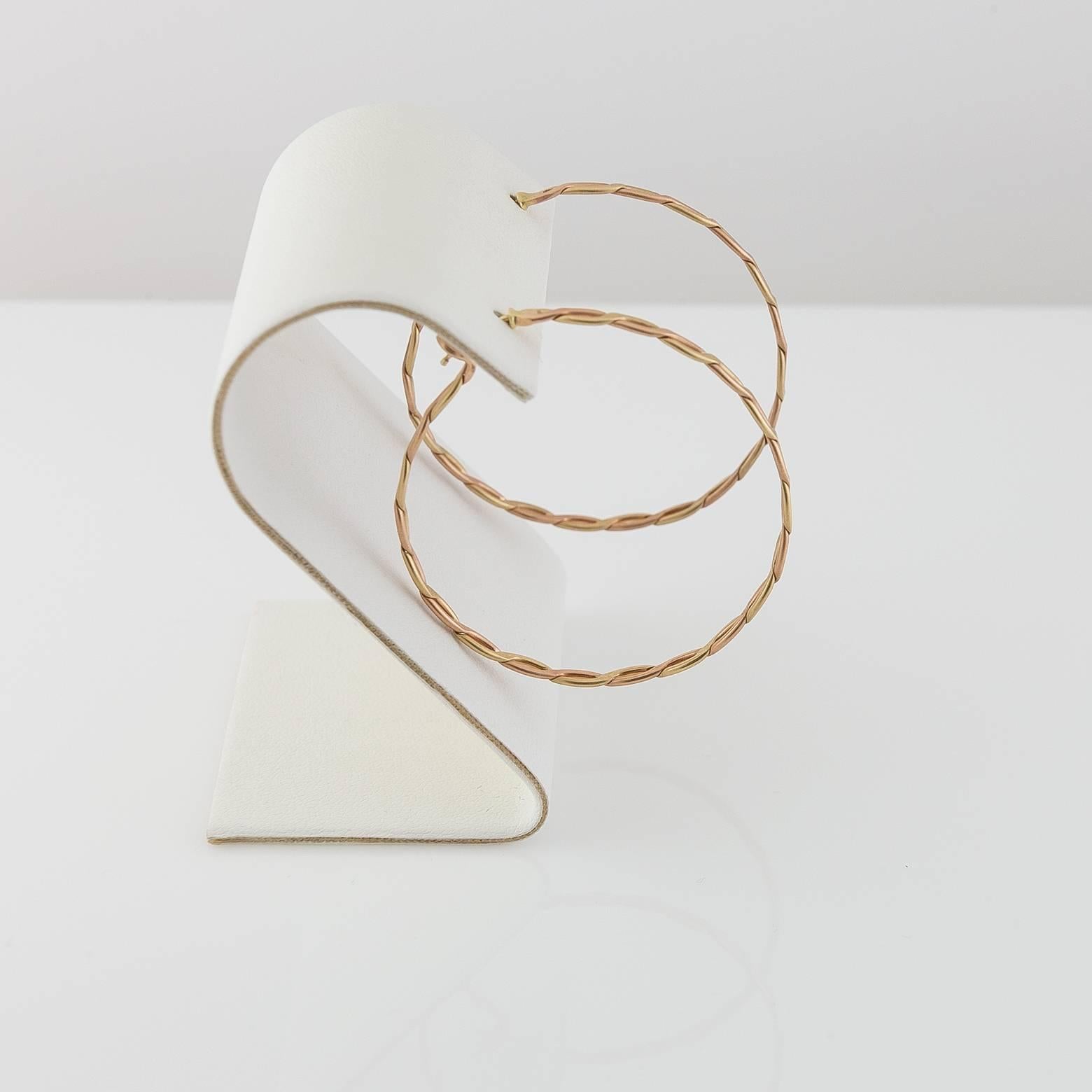 Contemporary Spiral Woven Braided Gold Hoop Earrings