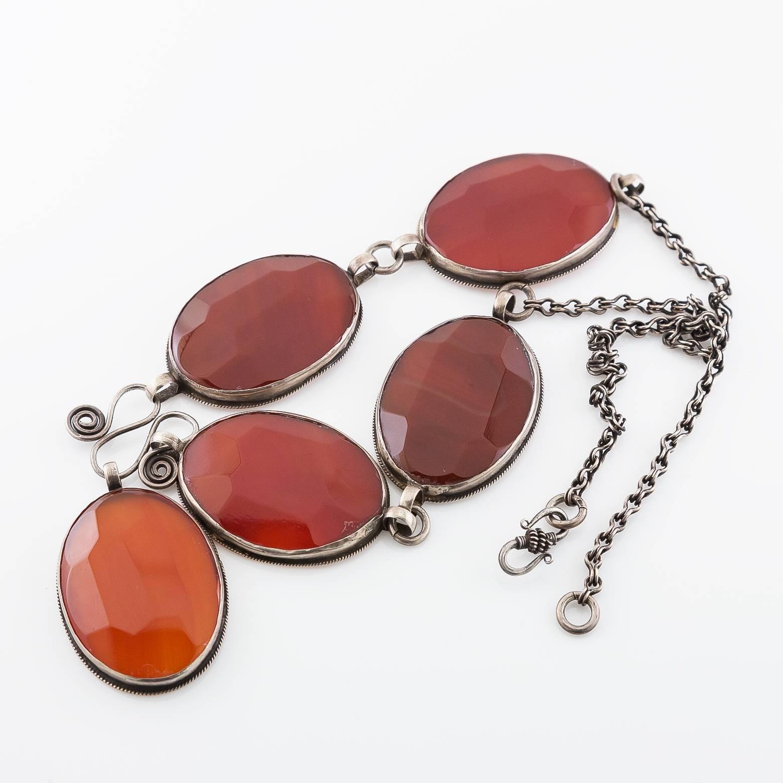Women's Creamy Varying Shades Carnelian Sterling Silver Necklace