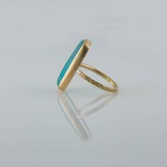 Large Cushion Silicated Green and Teal Chrysocolla Gold Ring