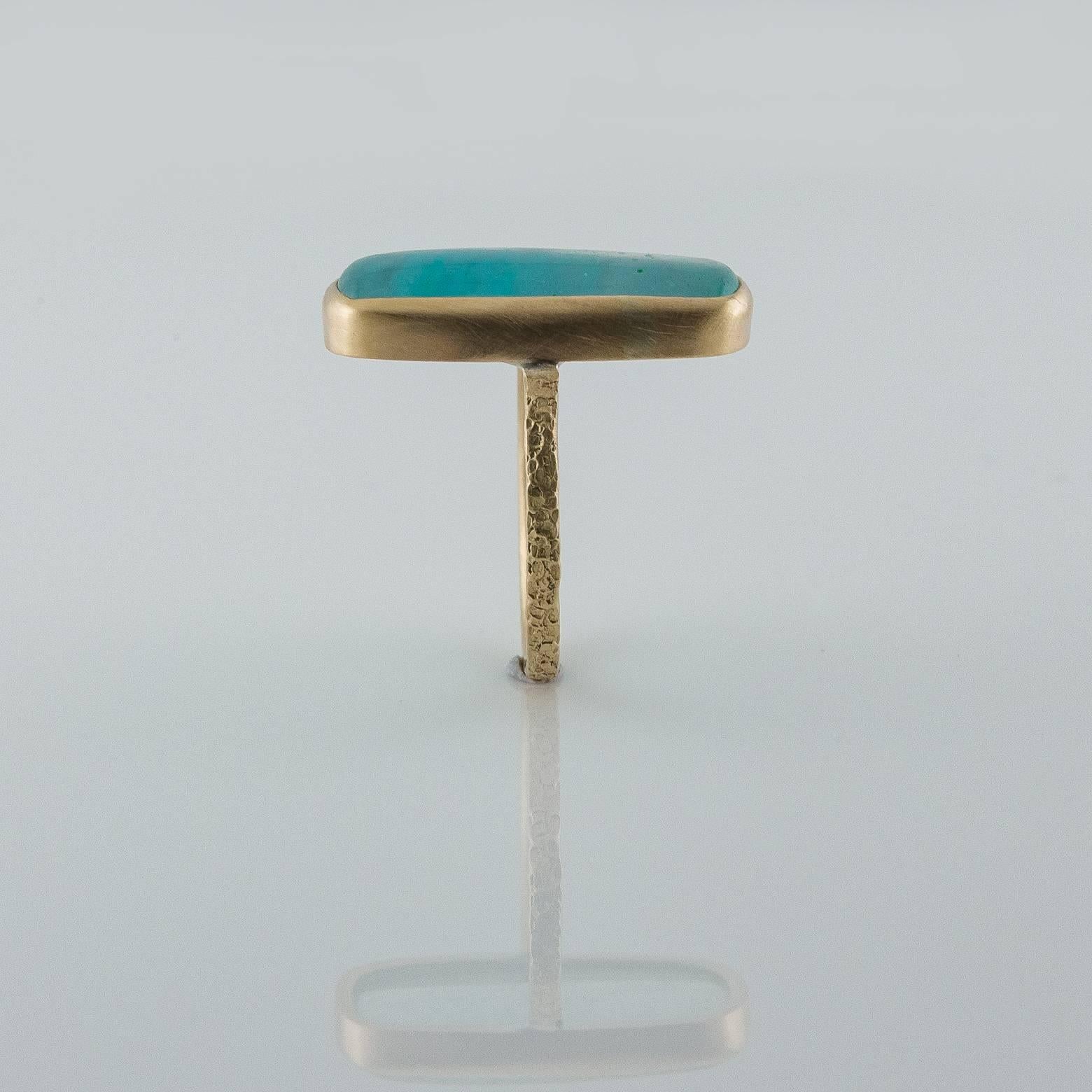 Women's Large Cushion Silicated Green and Teal Chrysocolla Gold Ring For Sale