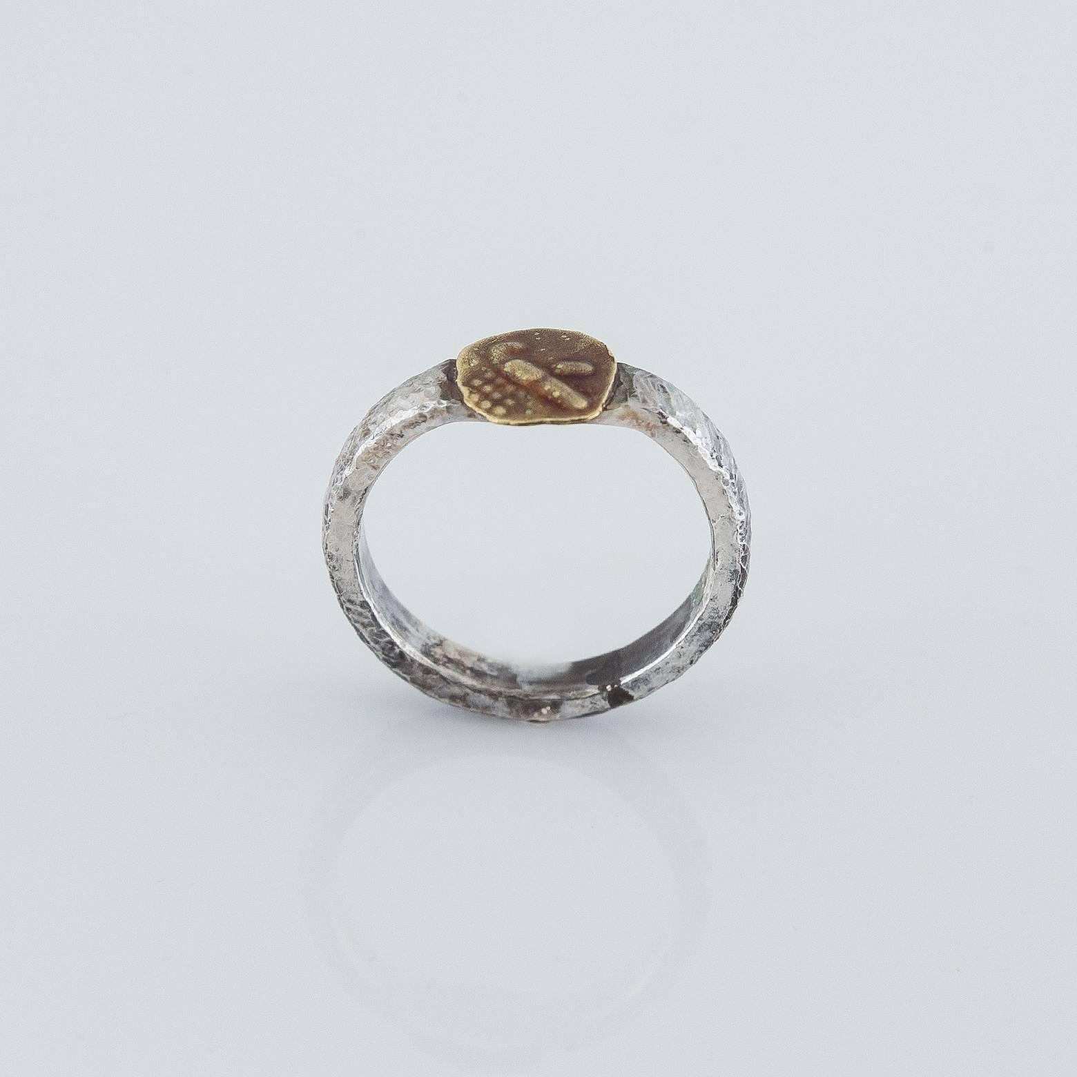 Women's or Men's Stamped Gold Coin and Sterling Silver Ring