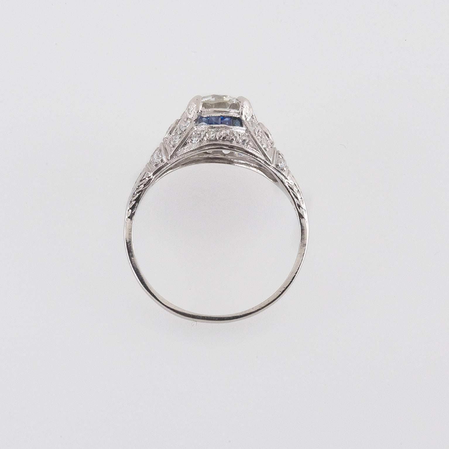 1930s Dazzling Art Deco Sapphire Diamond Platinum Ring  In Excellent Condition In Berkeley, CA