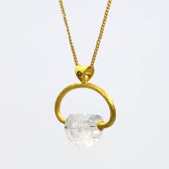 Hand-Carved Quartz Gold Vermeil Pendant with Diamond Accent