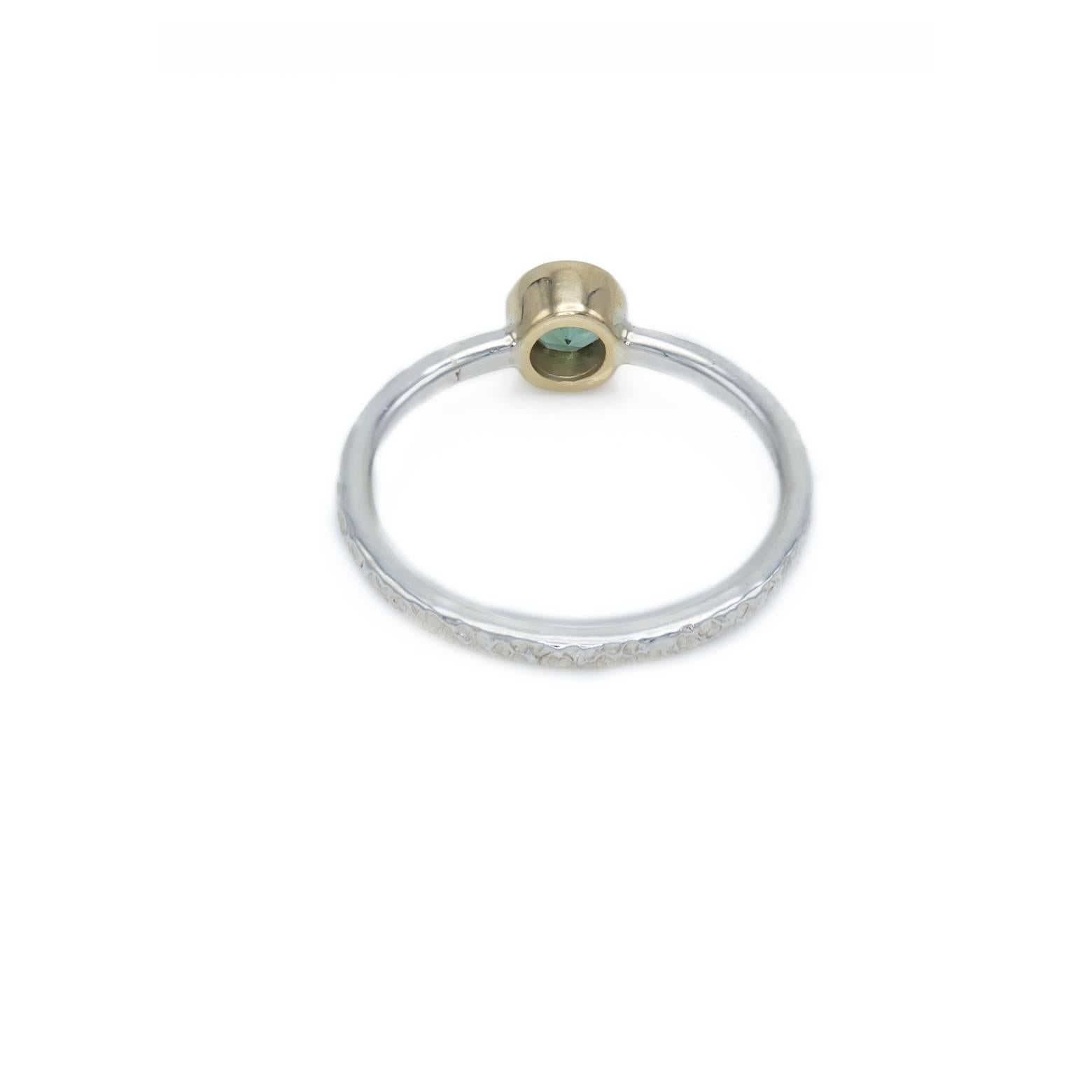 Modern Green Tourmaline Hammered Sterling Silver Textured Gold Stacking Ring
