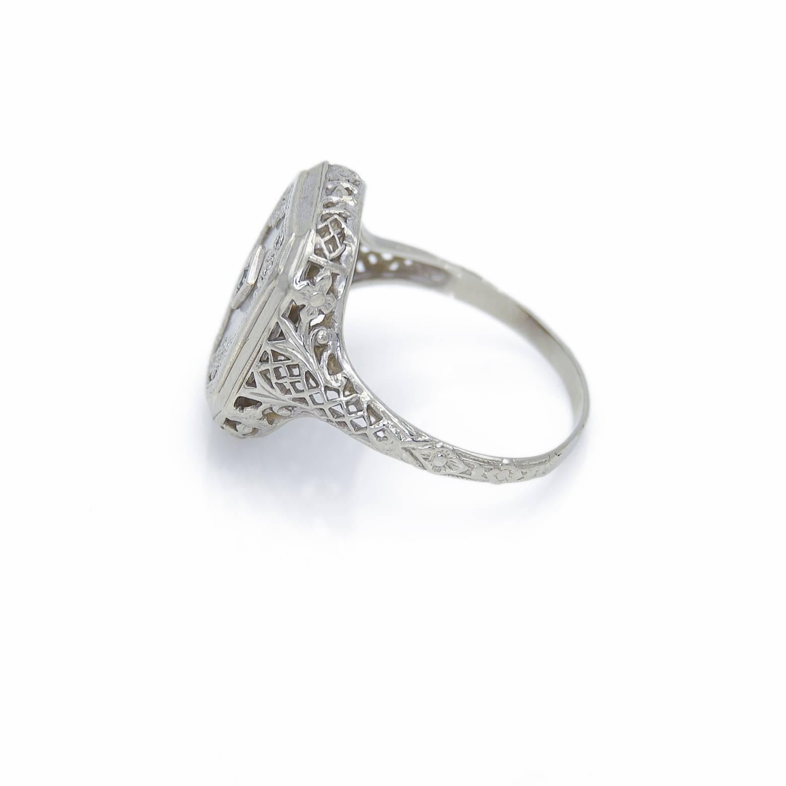 Women's Art Deco Ray Crystal Diamond Gold Filigree Ring 1930's