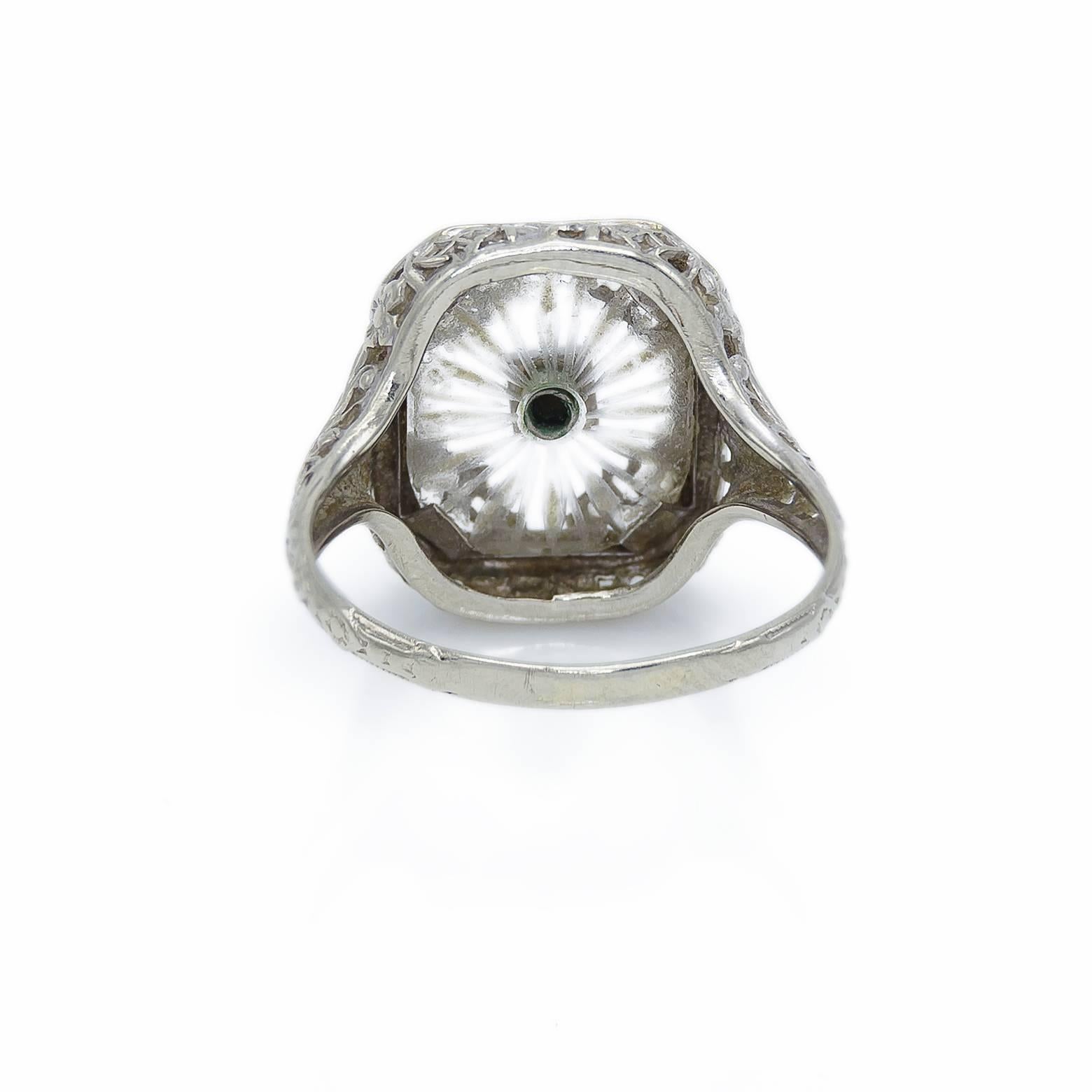 Art Deco Ray Crystal Diamond Gold Filigree Ring 1930's 1