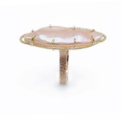Peach Freshwater Pearl Two Color Gold Ring
