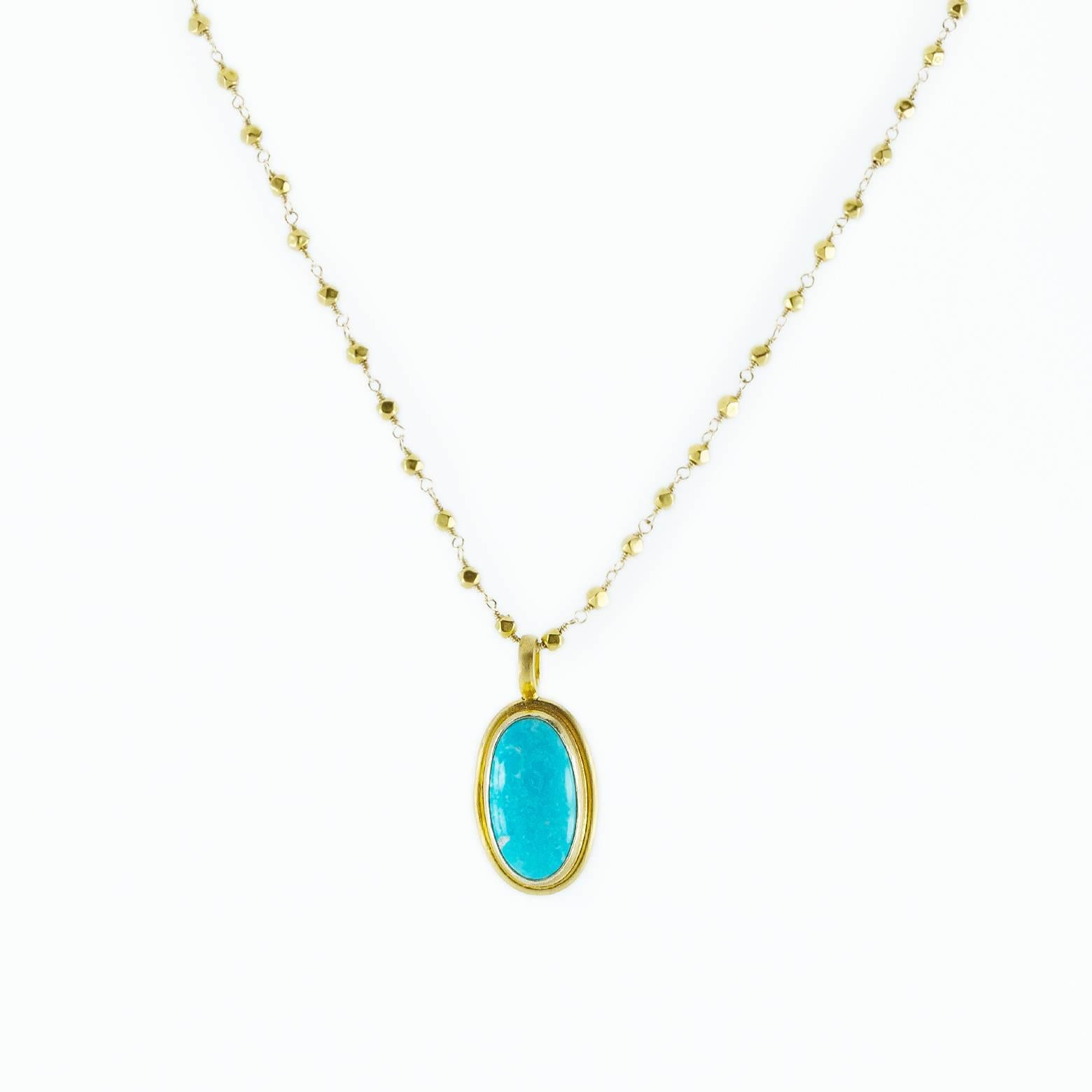 Modern Large Cushion Oval Turquoise Gold Vermeil Pendant