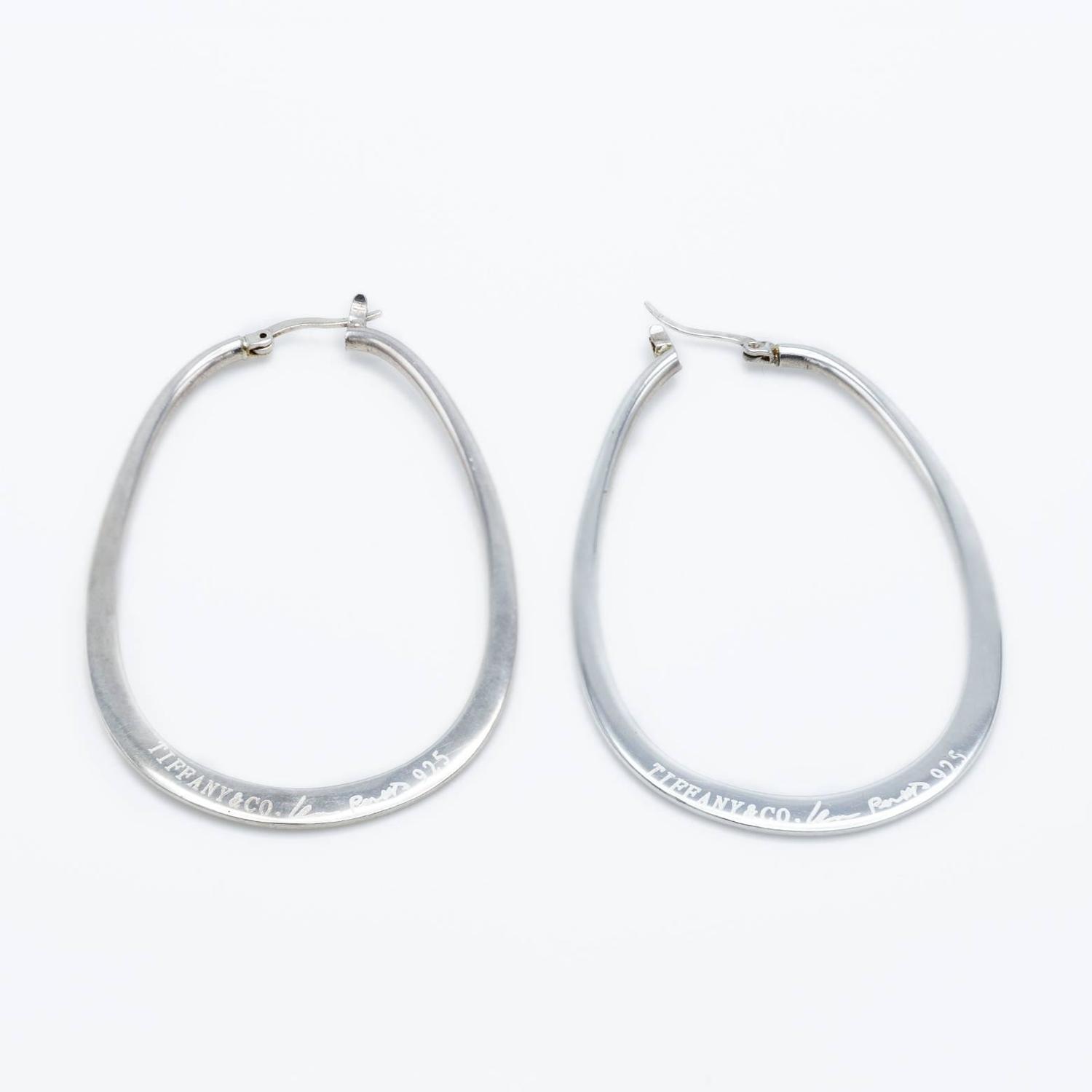 Tiffany and Co. Large Sterling Silver Hoop Earrings For Sale at 1stdibs