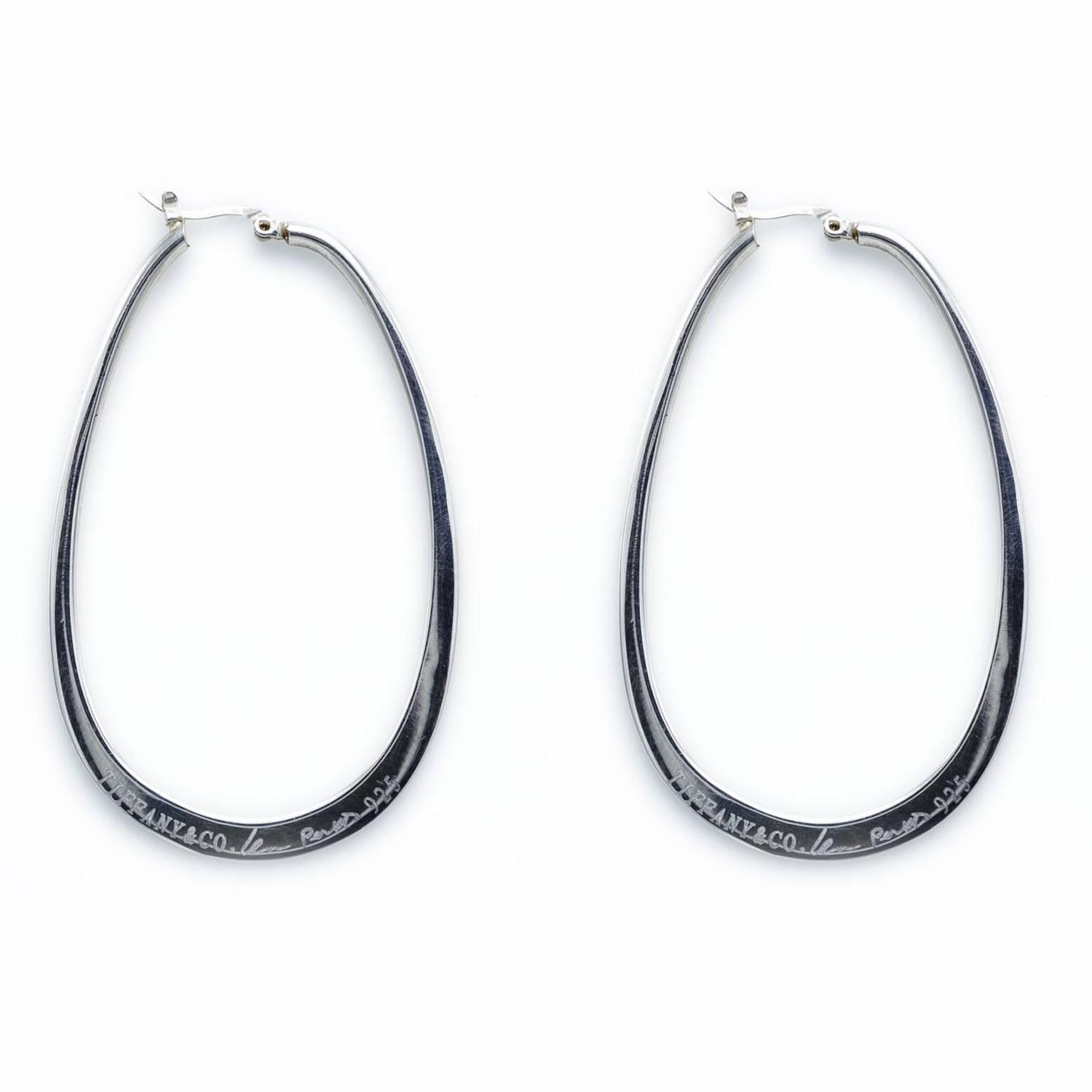 Tiffany and Co. Large Sterling Silver Hoop Earrings For Sale at 1stdibs