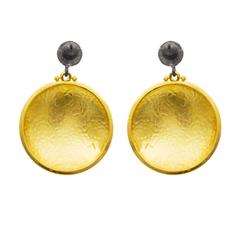Thick Gold Vermeil Hammered Disc Earrings with Oxidized Sterling Silver