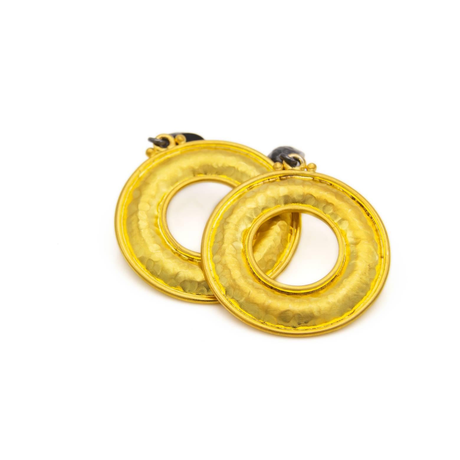Modern Two-Toned Oxidized Sterling Silver and Thick Gold Vermeil Drop Hoop Earrings