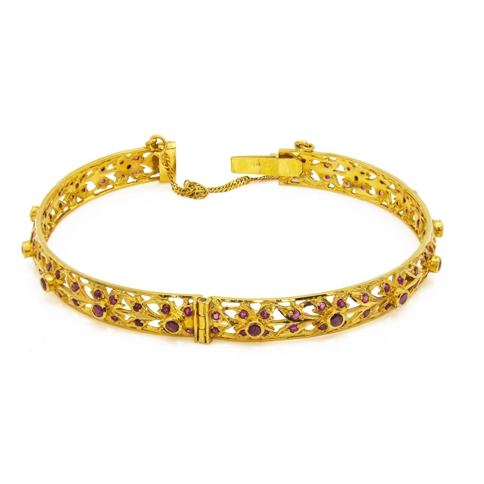 Ruby Gold Floral Bracelet In Excellent Condition In Berkeley, CA