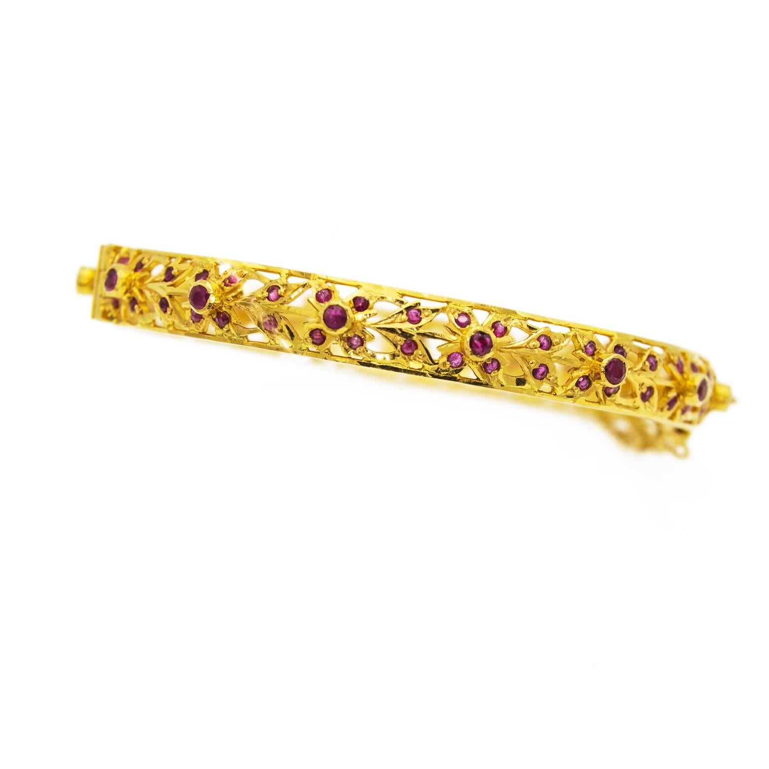 Women's Ruby Gold Floral Bracelet