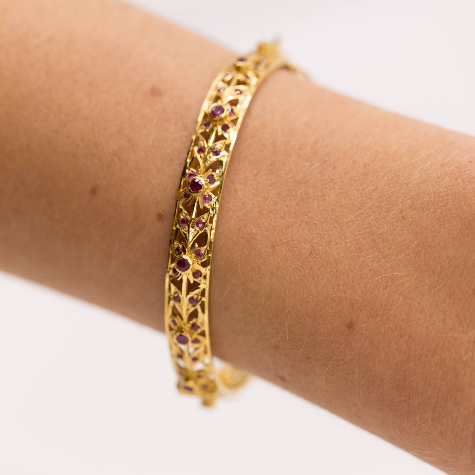 Contemporary Ruby Gold Floral Bracelet