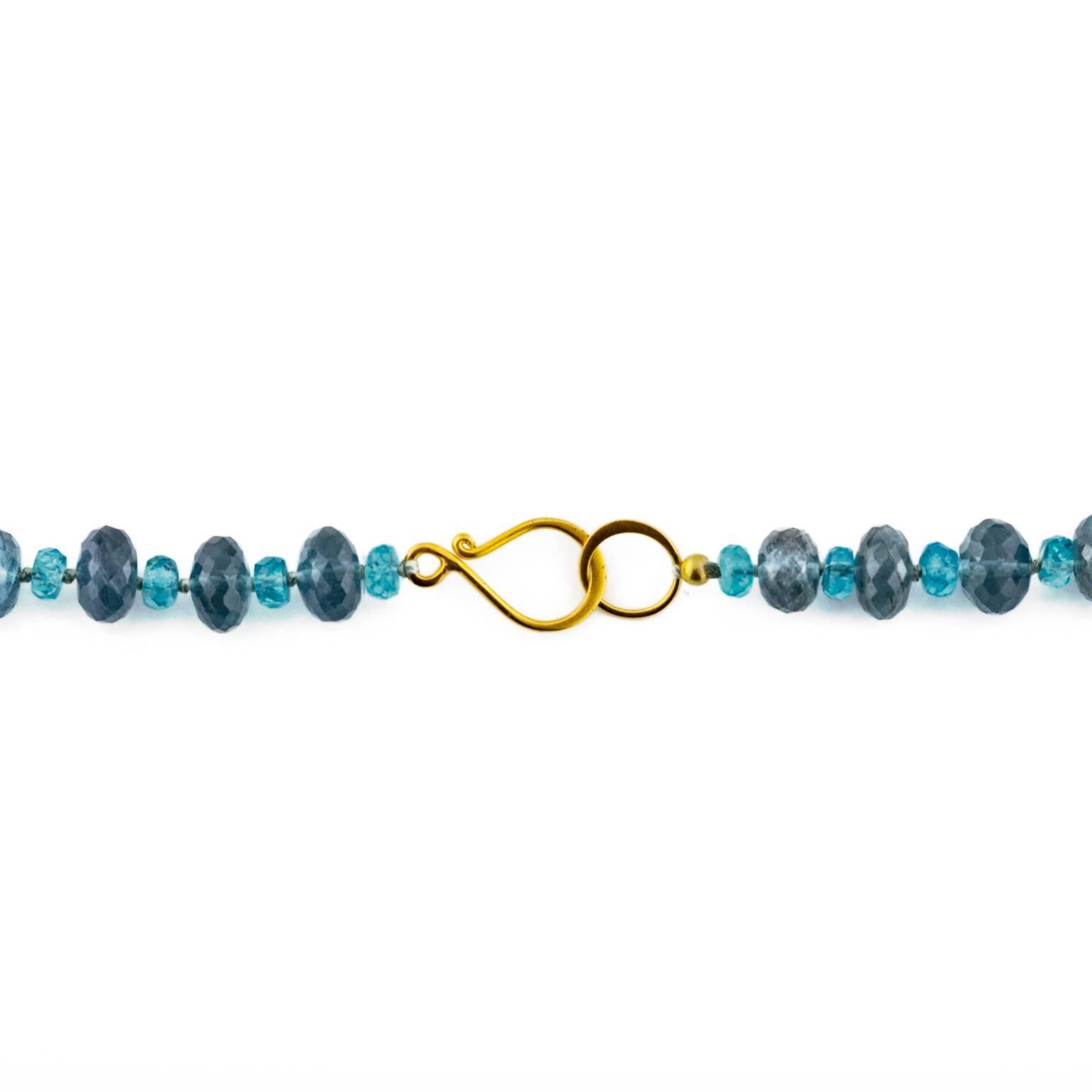 Romantic Moss Aquamarine Apatite Beaded Necklace with Gold Medallion