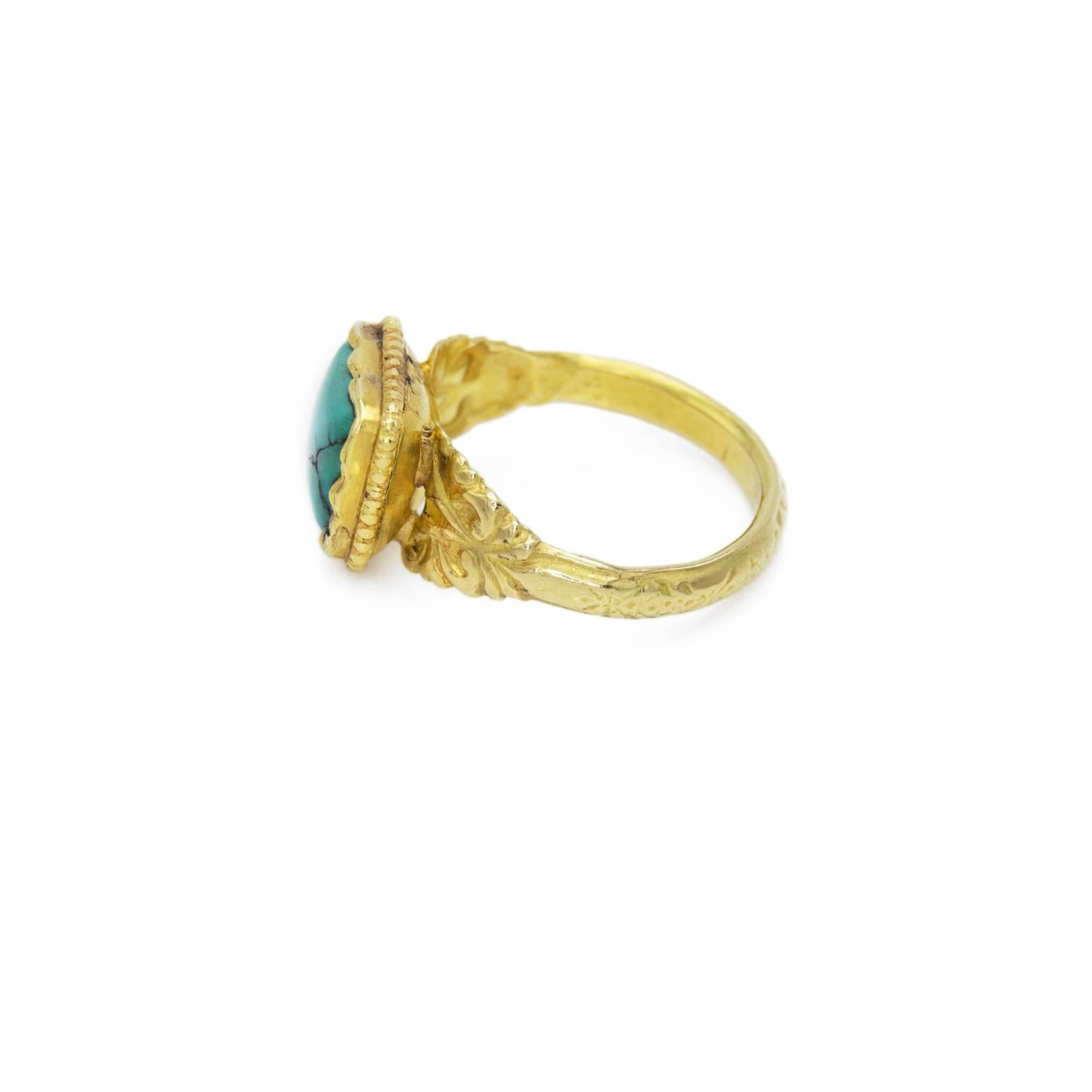Square Cut Turquoise Gold Ring 