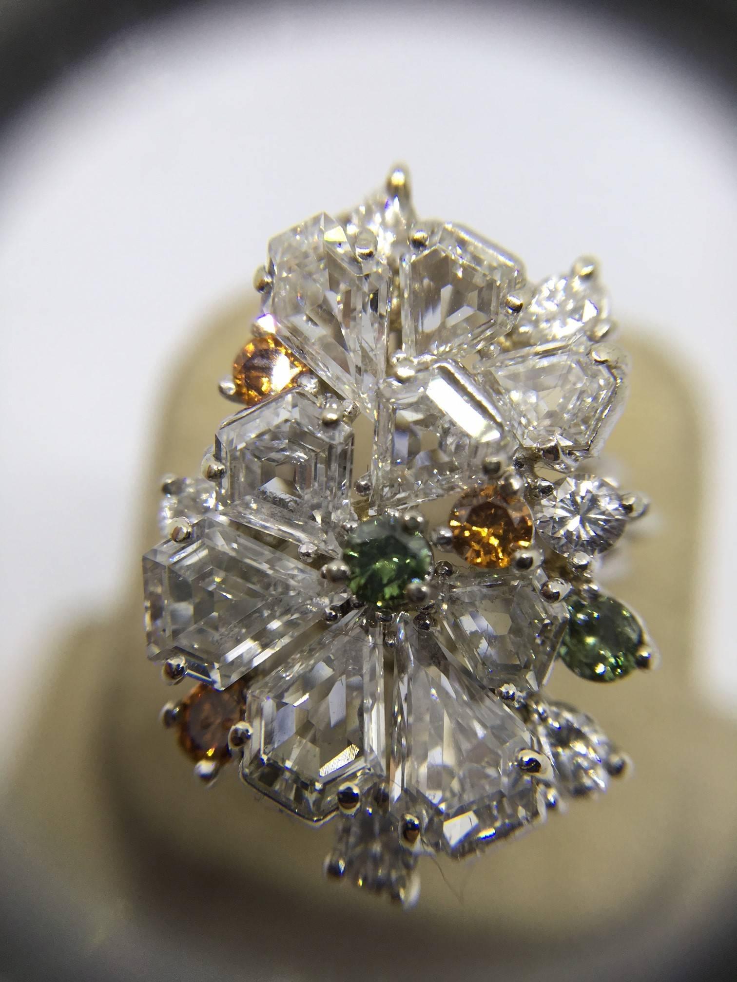 3.5 Carats Diamonds Multi Shape White Gold Cluster Ring 1970 Crazy Setting 5