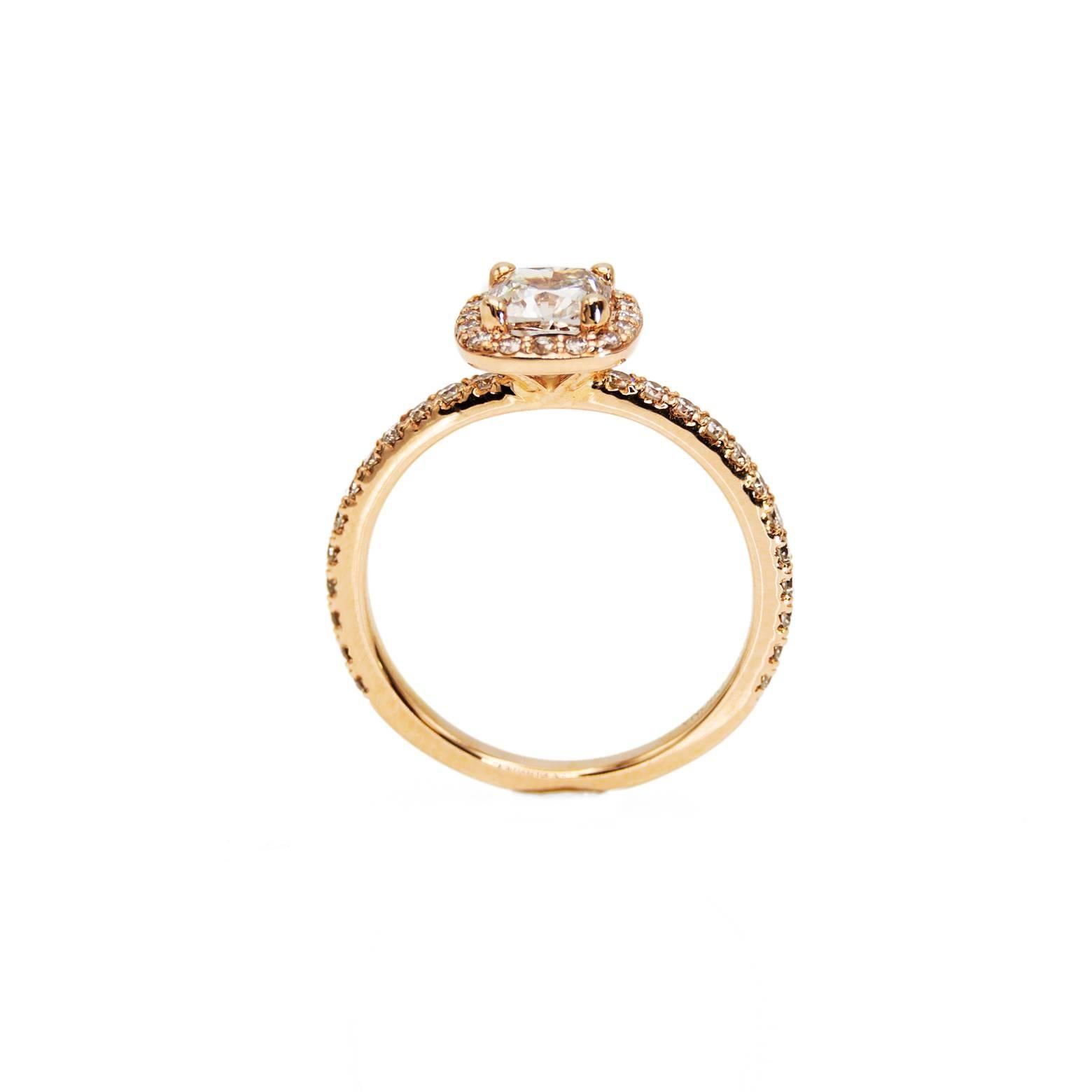 Rose Gold Cushion Canadian Champagne Diamant Verlobungsring mit Diamantband Damen