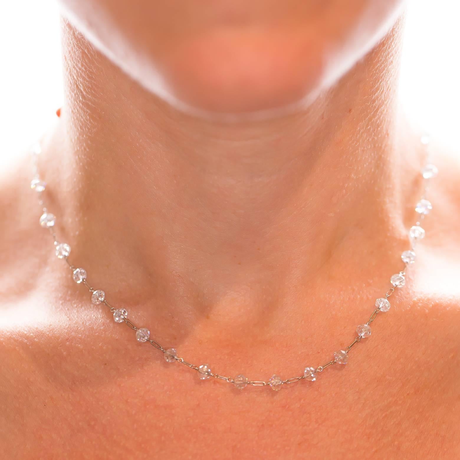 35 Carats Diamond Beads Facetted Platinum Chain Necklace In Excellent Condition For Sale In Berkeley, CA