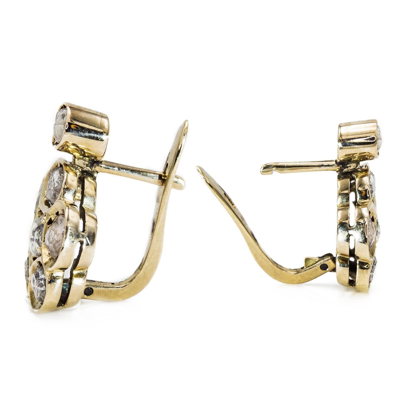 Art Nouveau Large Floral Diamond Lever-Back Earrings For Sale