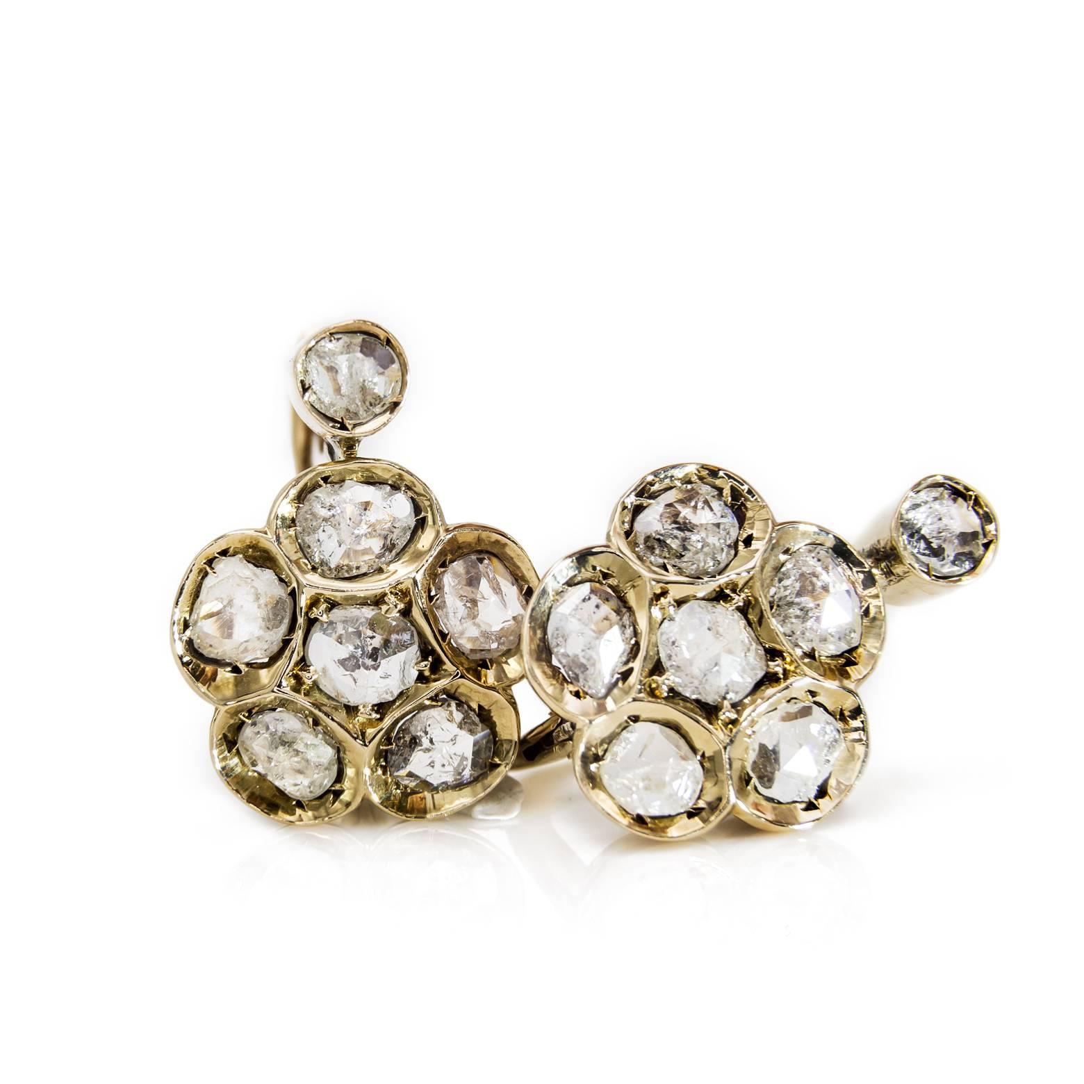 Women's Large Floral Diamond Lever-Back Earrings For Sale
