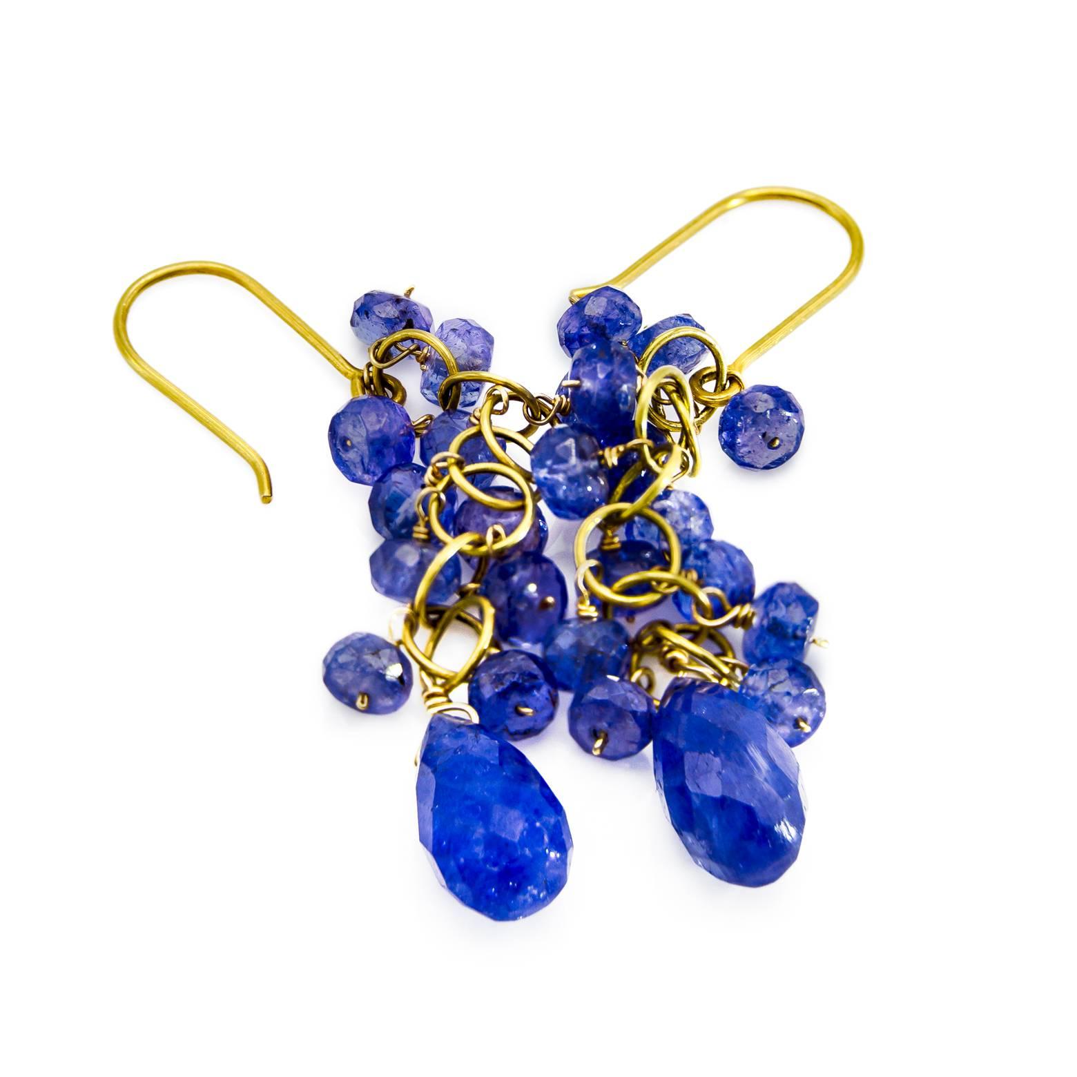 Modern Tanzanite and 14K Gold Drop Earrings