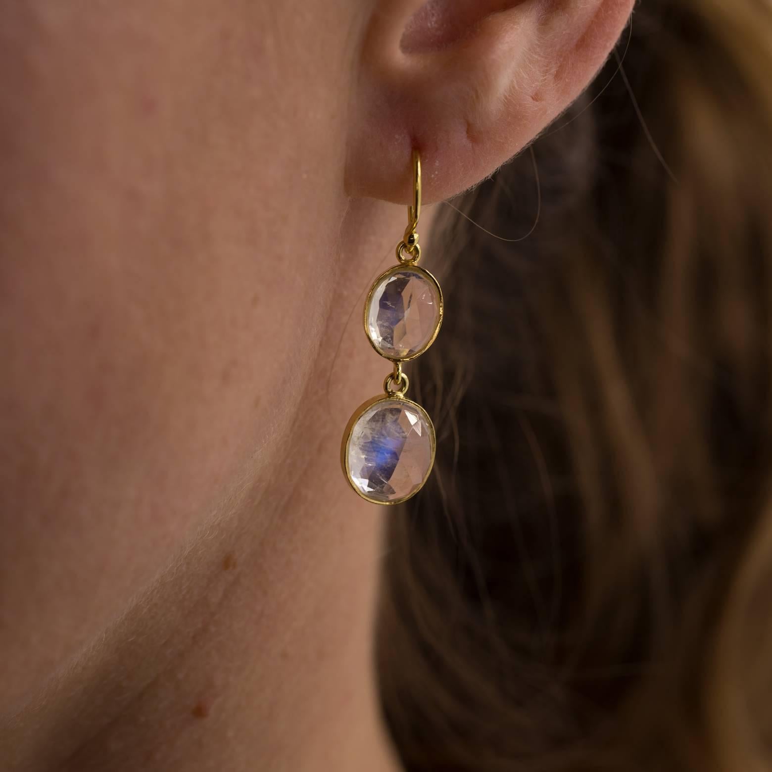 Modern Rose Cut Moonstone  Gold Earrings