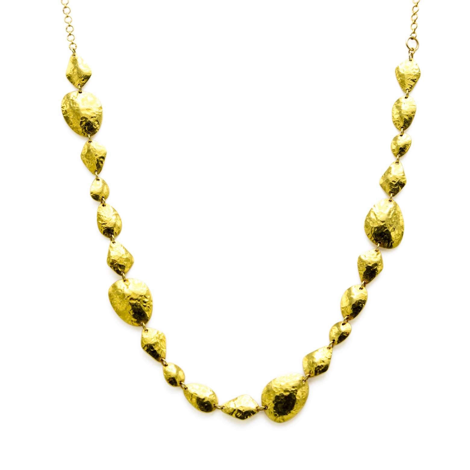 Architectual Gold Necklace with Various Shapes of Hammered Gold Links In Excellent Condition In Berkeley, CA