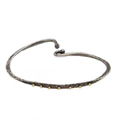 Sterling Hammered Bangle with 14k 'Rivets'