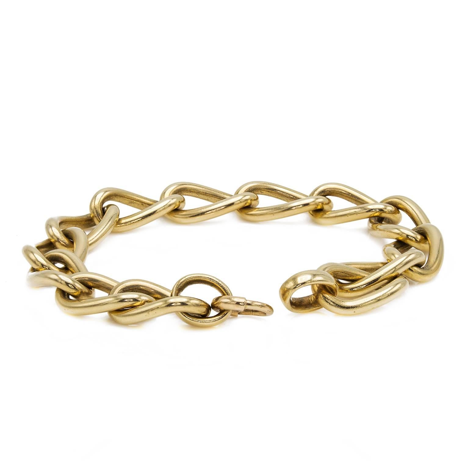 This is a wonderfully designed solid gold twisted link bracelet. It is comfortable and feels amazing on. You can wear it next to your favorite watch, ad a coin or sentimental charm or coin from your travels.