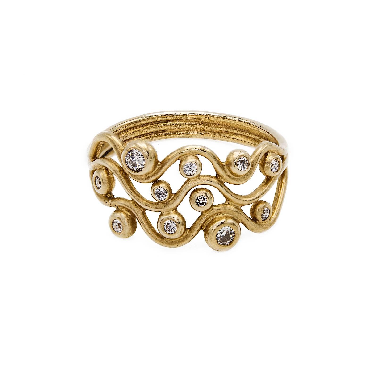 Golden Waves Diamond Ring 14 Karat Yellow Gold 1