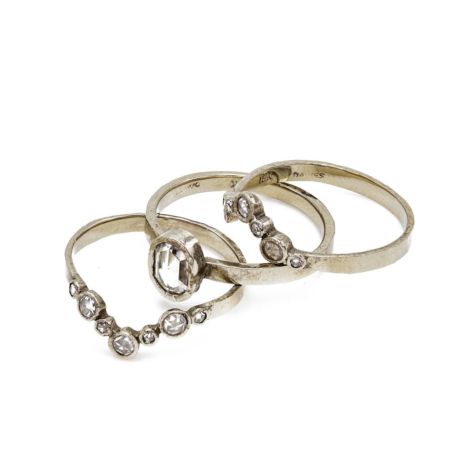 Rose Cut Diamond White Gold Art Deco Style Modern Three-Piece Ring For Sale 1