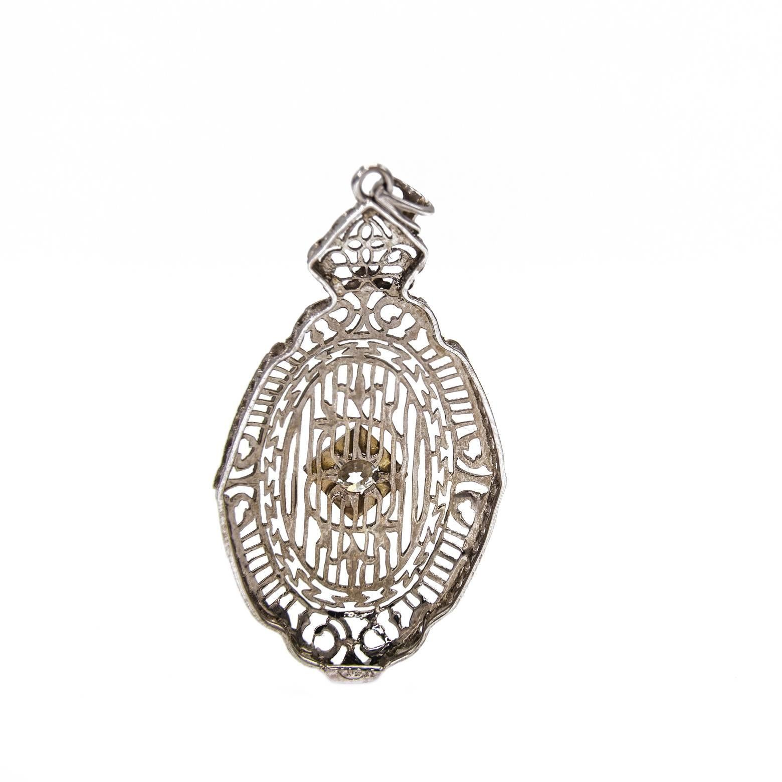 Women's 1920s Diamond and White Gold Filigree Pendant