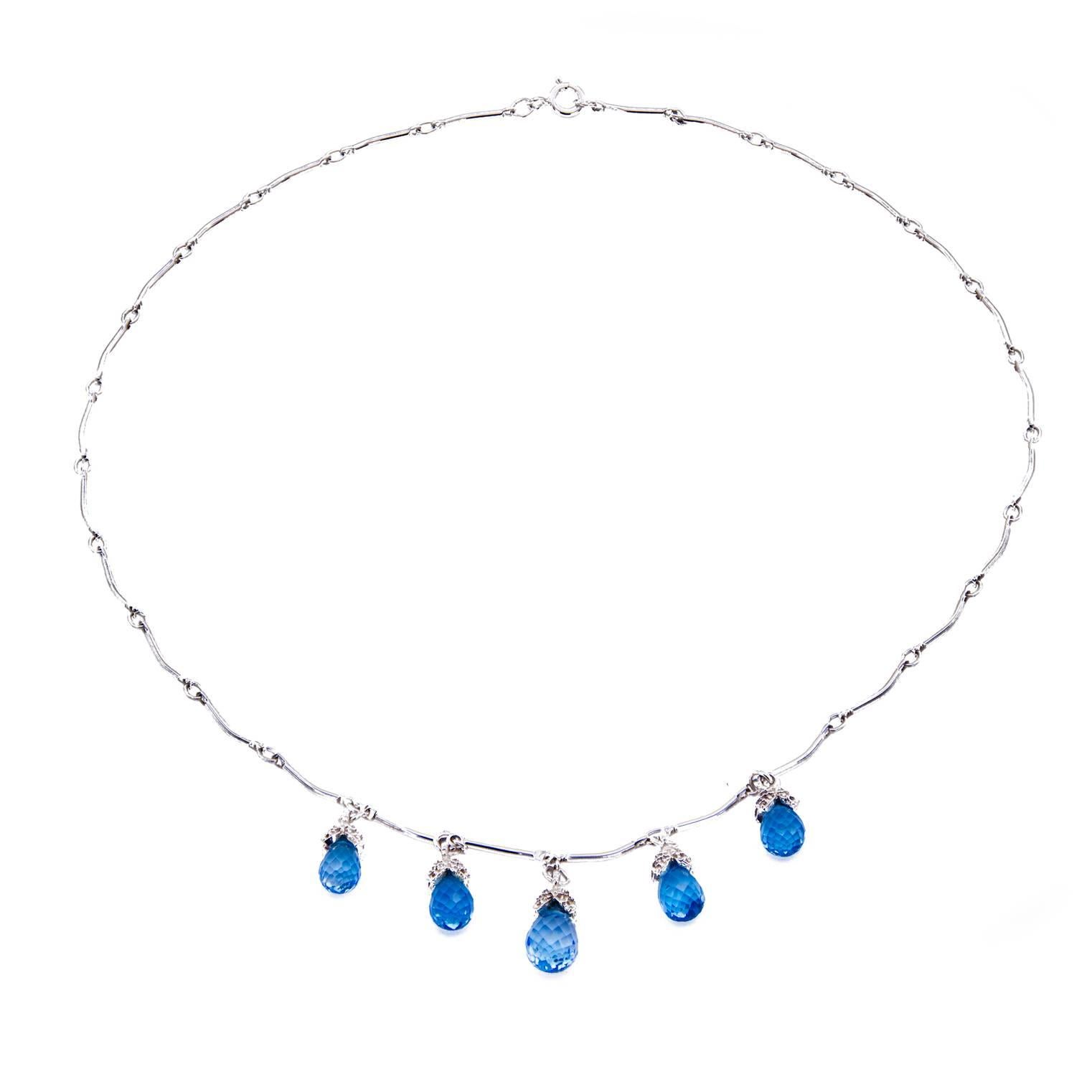 Romantic Blue Topaz and Diamond 'Droplets' Necklace