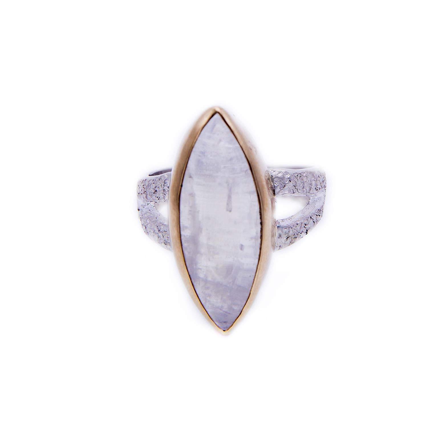 Marquise Cut Large Marquise Moonstone Ring with Yellow Gold and Sterling Silver