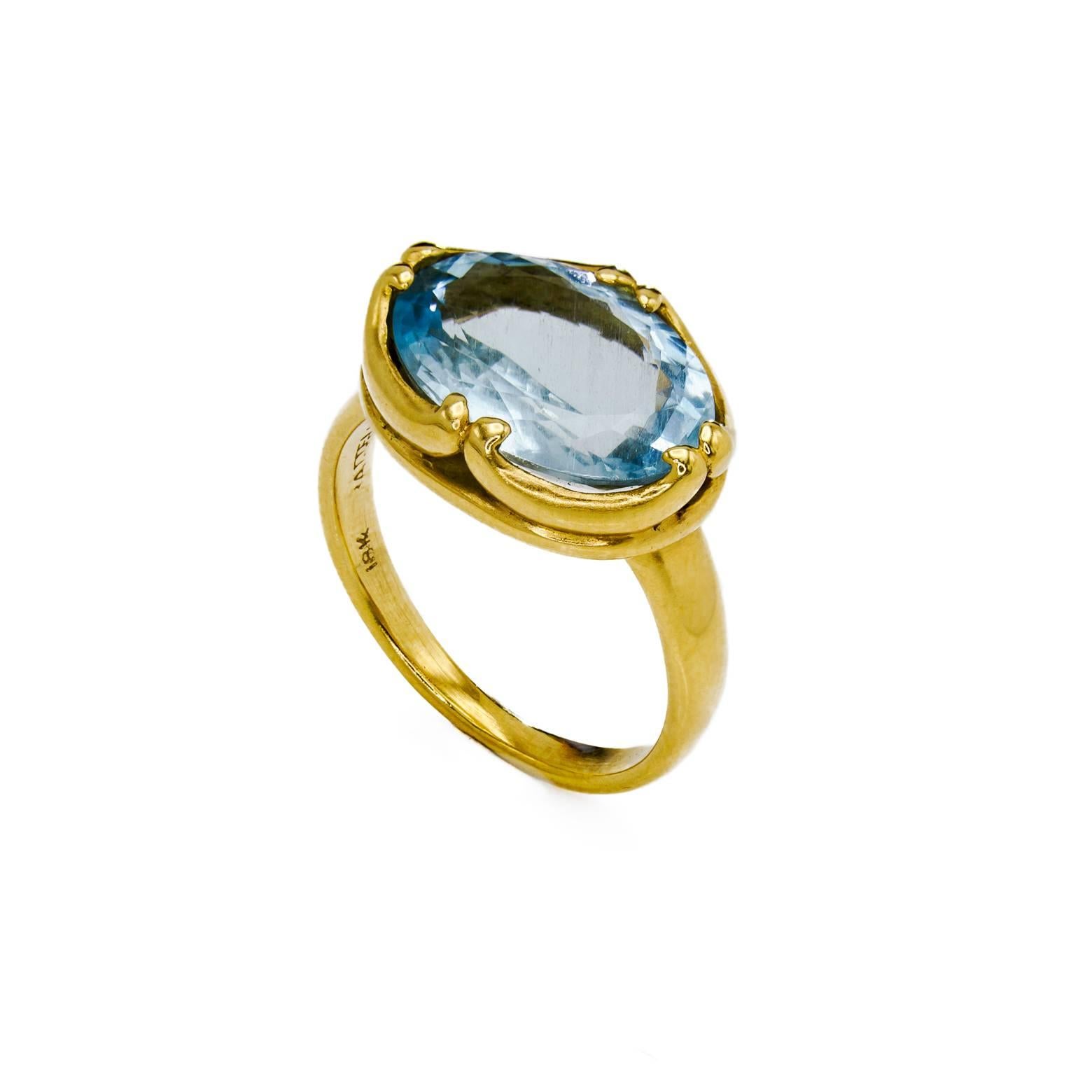 Contemporary Large Oval Aquamarine Gold Ring Byzantine Style