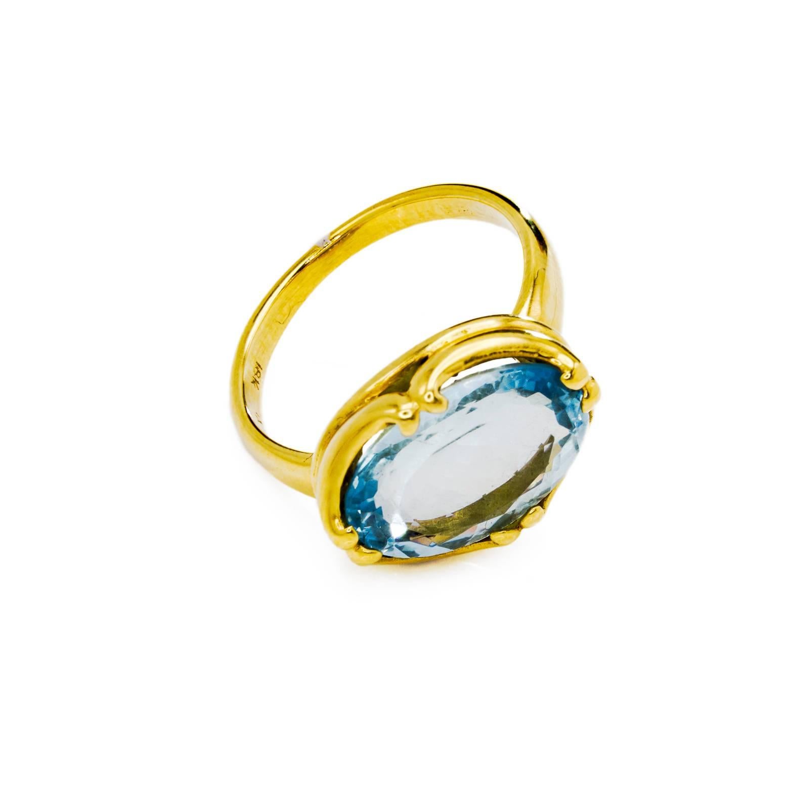 Rose Cut Large Oval Aquamarine Gold Ring Byzantine Style