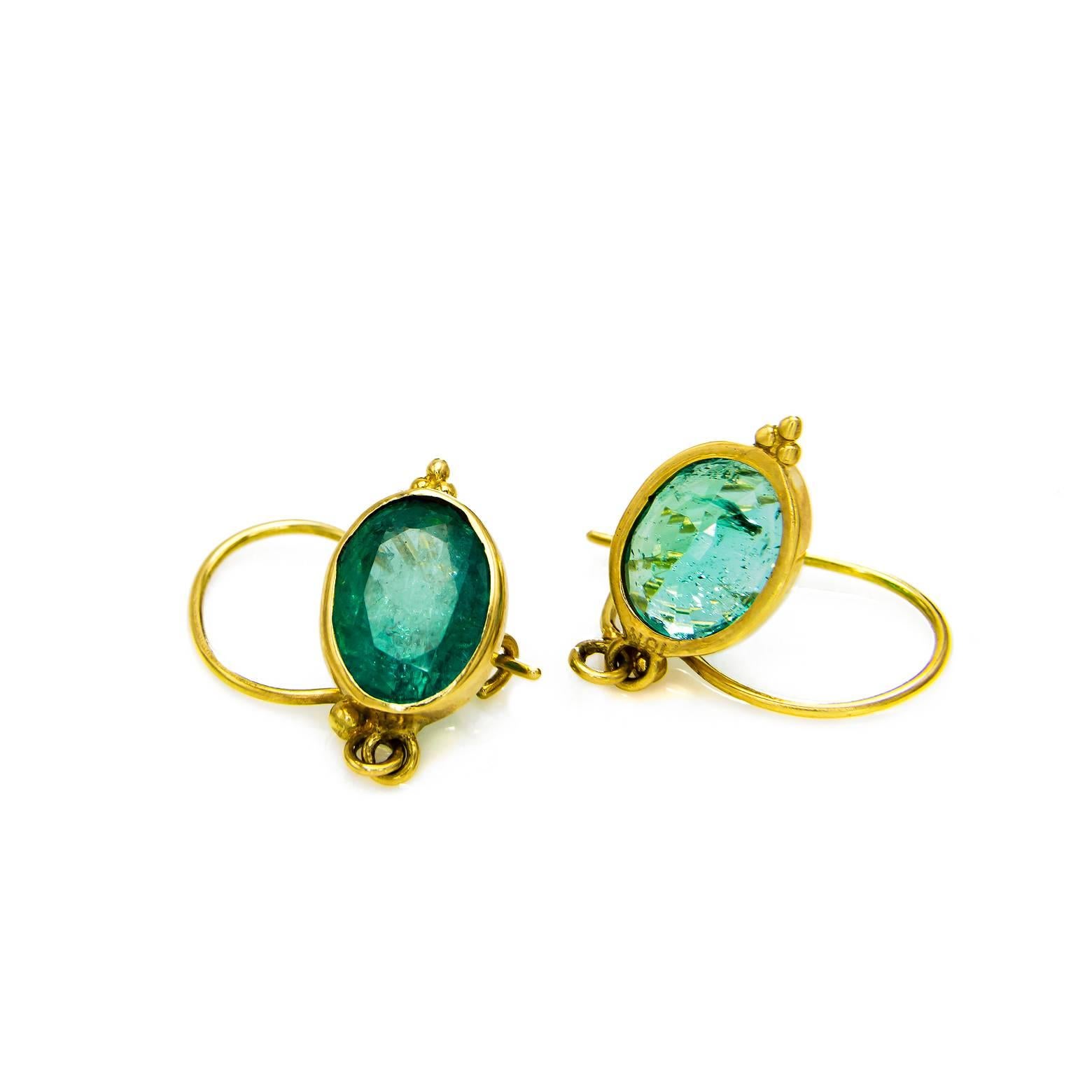 Women's Green Oval Old Mine Cut Emerald Gold Earrings 