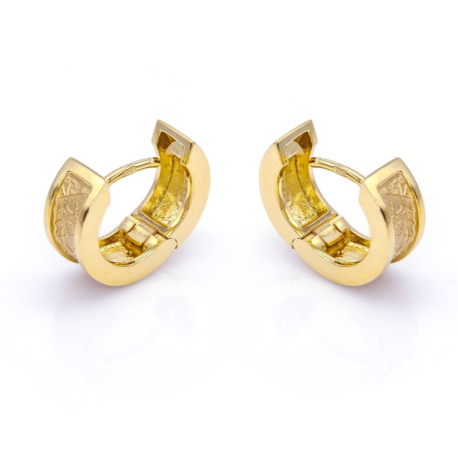 Modern Artistic Textured Gold Hoop Huggie Earrings